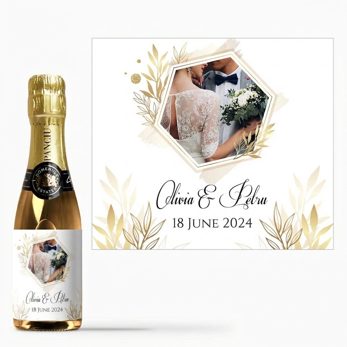 Mini bottle of sparkling wine personalised with a photo and text - Special moment