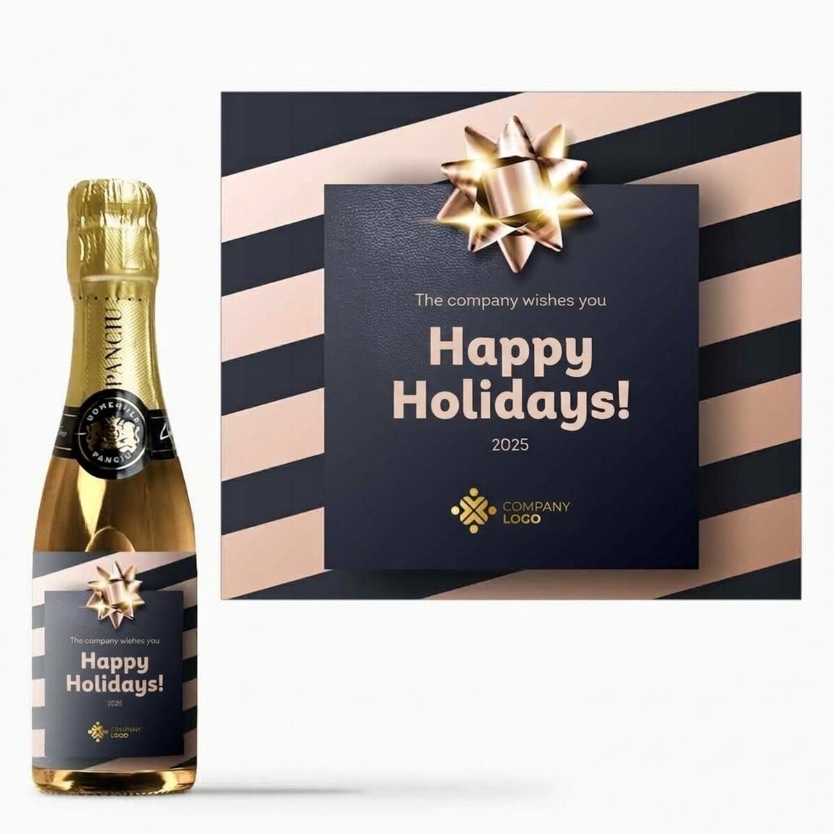 Mini bottle of sparkling wine personalised with logo and text - Holiday Gift