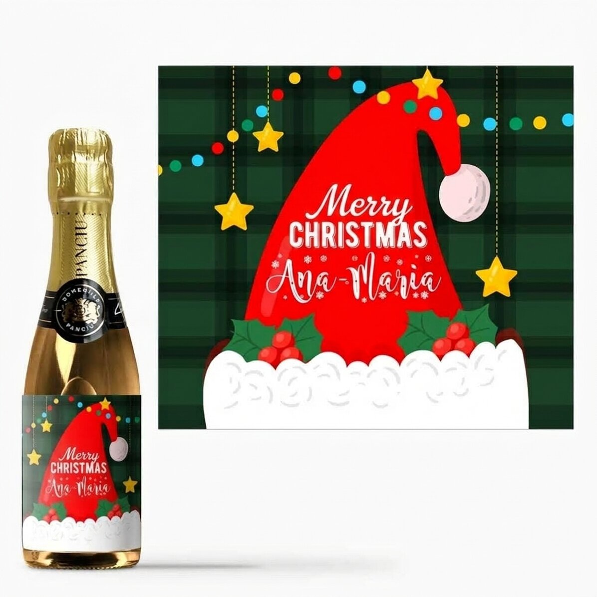 Mini bottle of sparkling wine personalised with text - Santa Claus