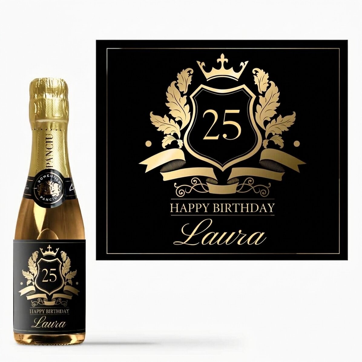 Mini bottle of sparkling wine personalised with text - Royalty