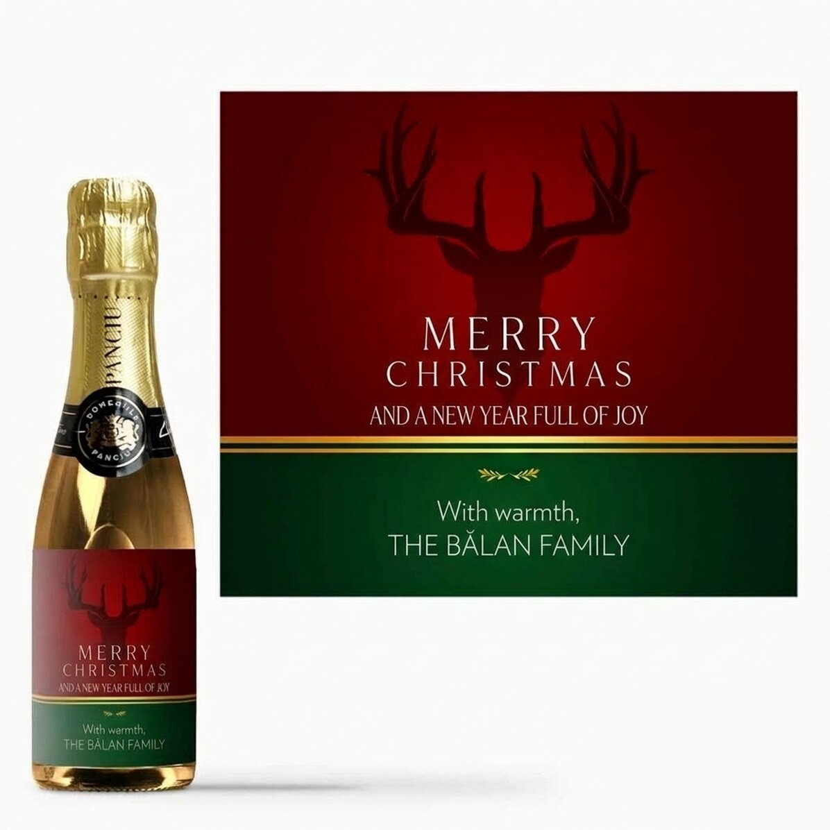 Mini bottle of sparkling wine personalised with text - Winter holidays