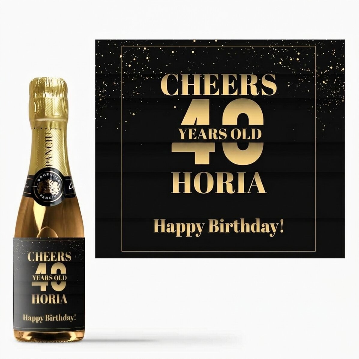 Mini bottle of sparkling wine personalised with birthday text - Cheers to you