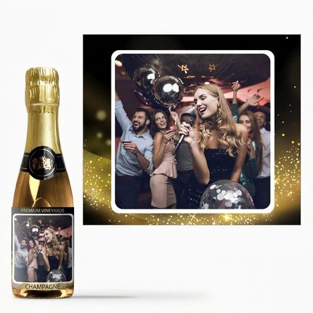 Mini bottle of sparkling wine personalised with a photo - Gold