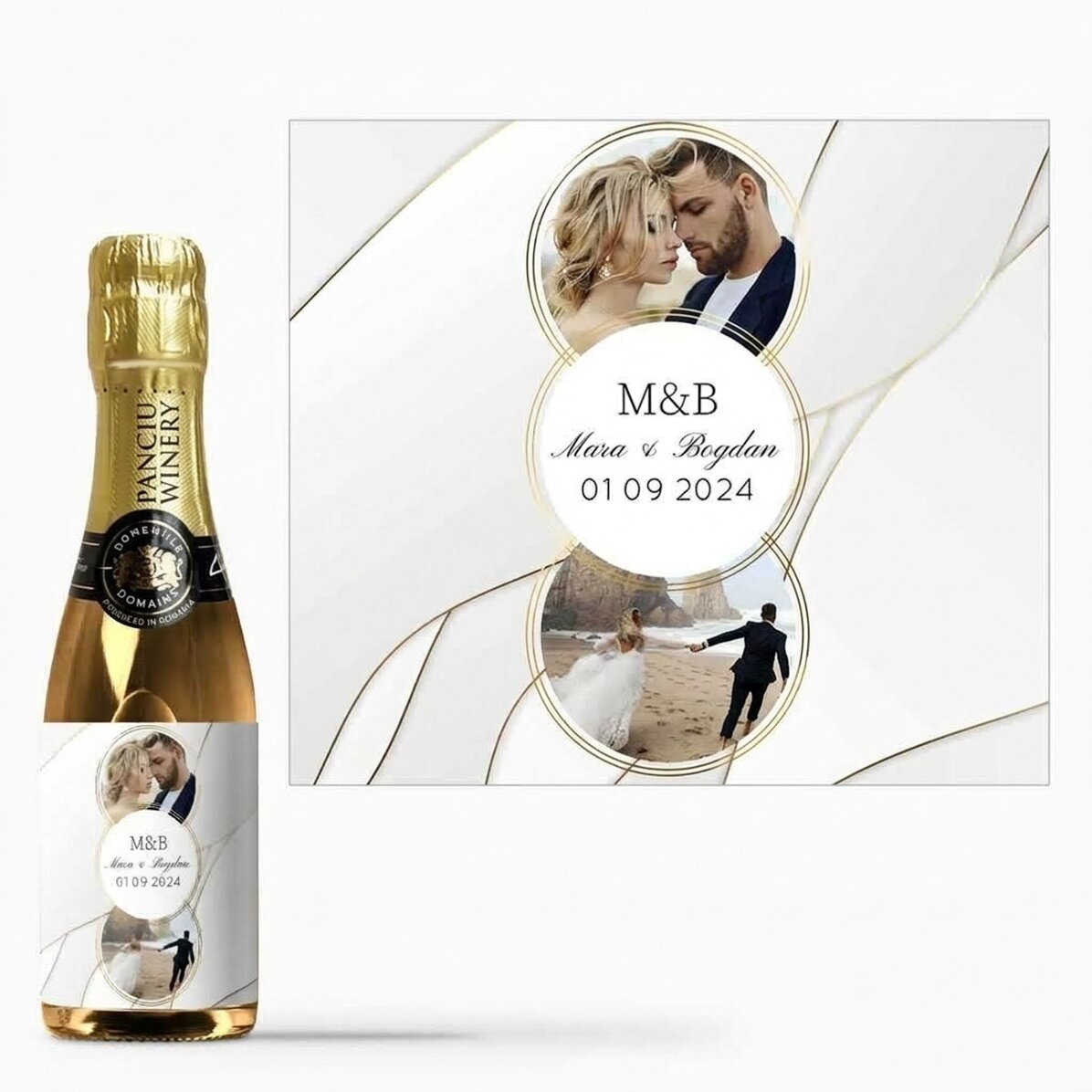 Mini bottle of sparkling wine personalised with photo and text - Together
