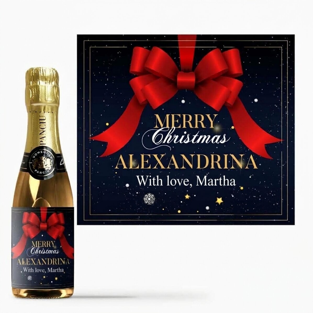 Mini bottle of sparkling wine personalised with text - Glamorous Christmas
