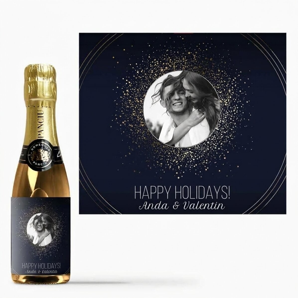 Mini bottle of sparkling wine personalised with text and photo - Sparks of Joy