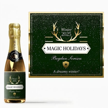 Mini bottle of sparkling wine personalised with text - Golden Antlers