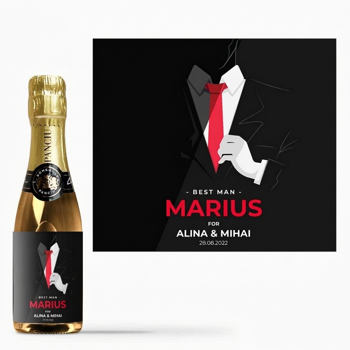 Mini bottle of sparkling wine personalised with text & name - Best Man