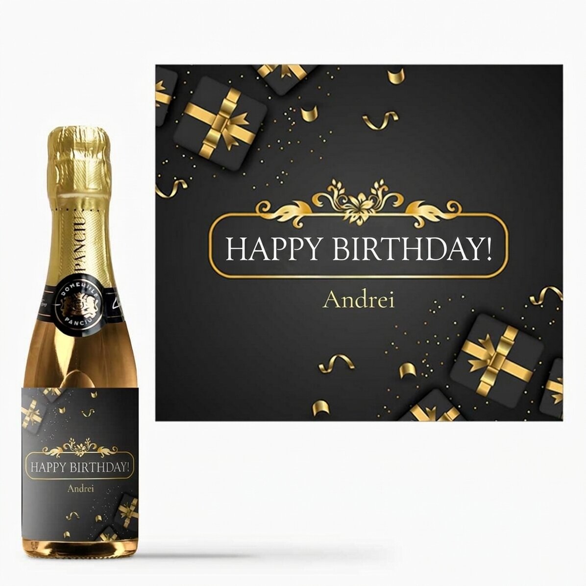 Mini bottle of sparkling wine personalised with a message - Happy Birthday
