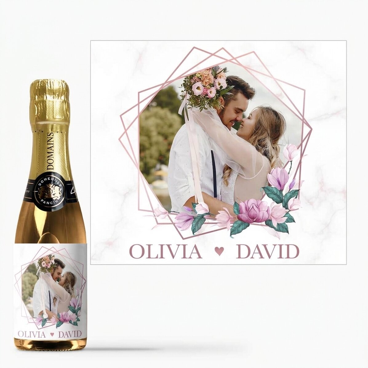 Mini bottle of sparkling wine personalised with a photo and text - Moments for two