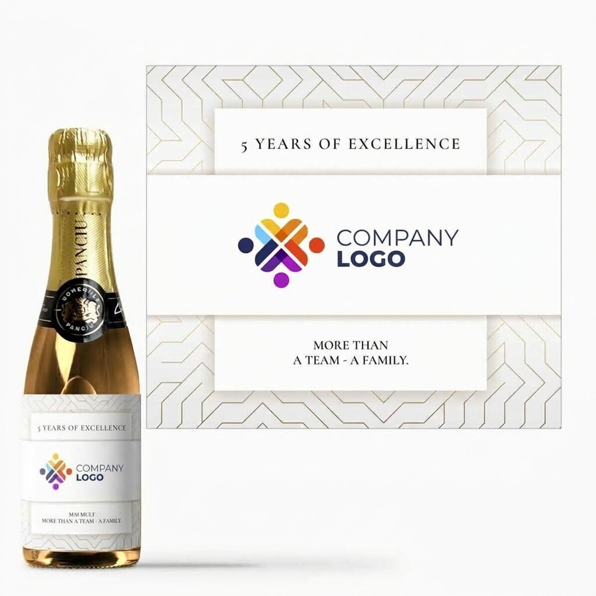 Mini bottle of sparkling wine personalised with text, white version - Brand anniversary