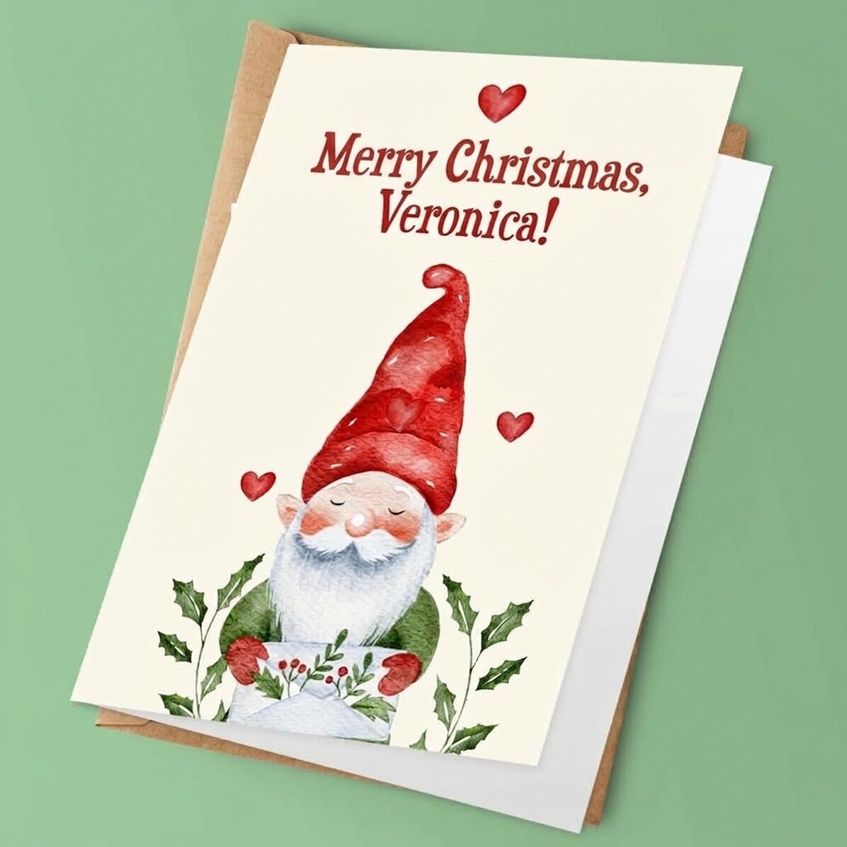 Personalised Christmas card with message - Gnome