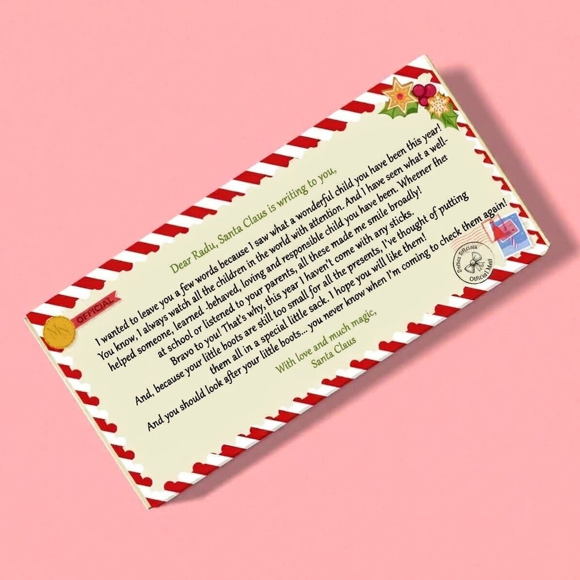 Personalised chocolate with message - Letter from Santa Claus