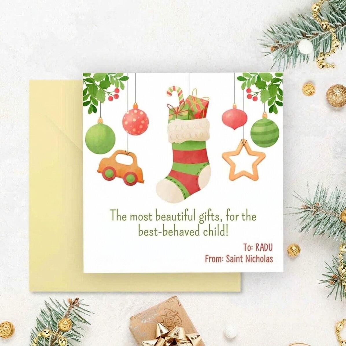 Personalised square card with message - Message from Santa Claus