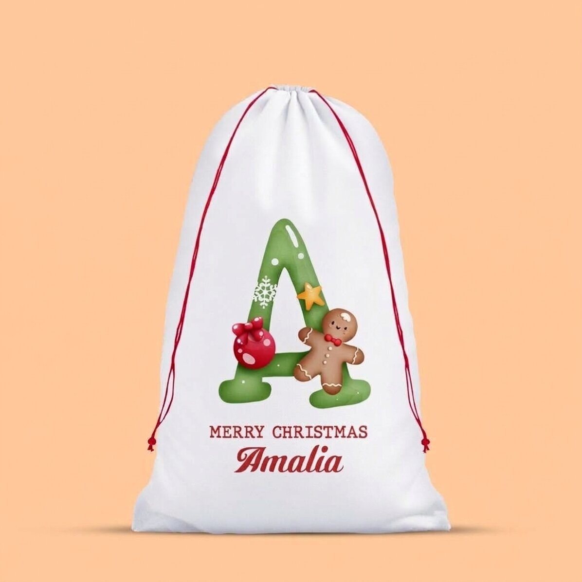 White gift bag personalised with initial and message