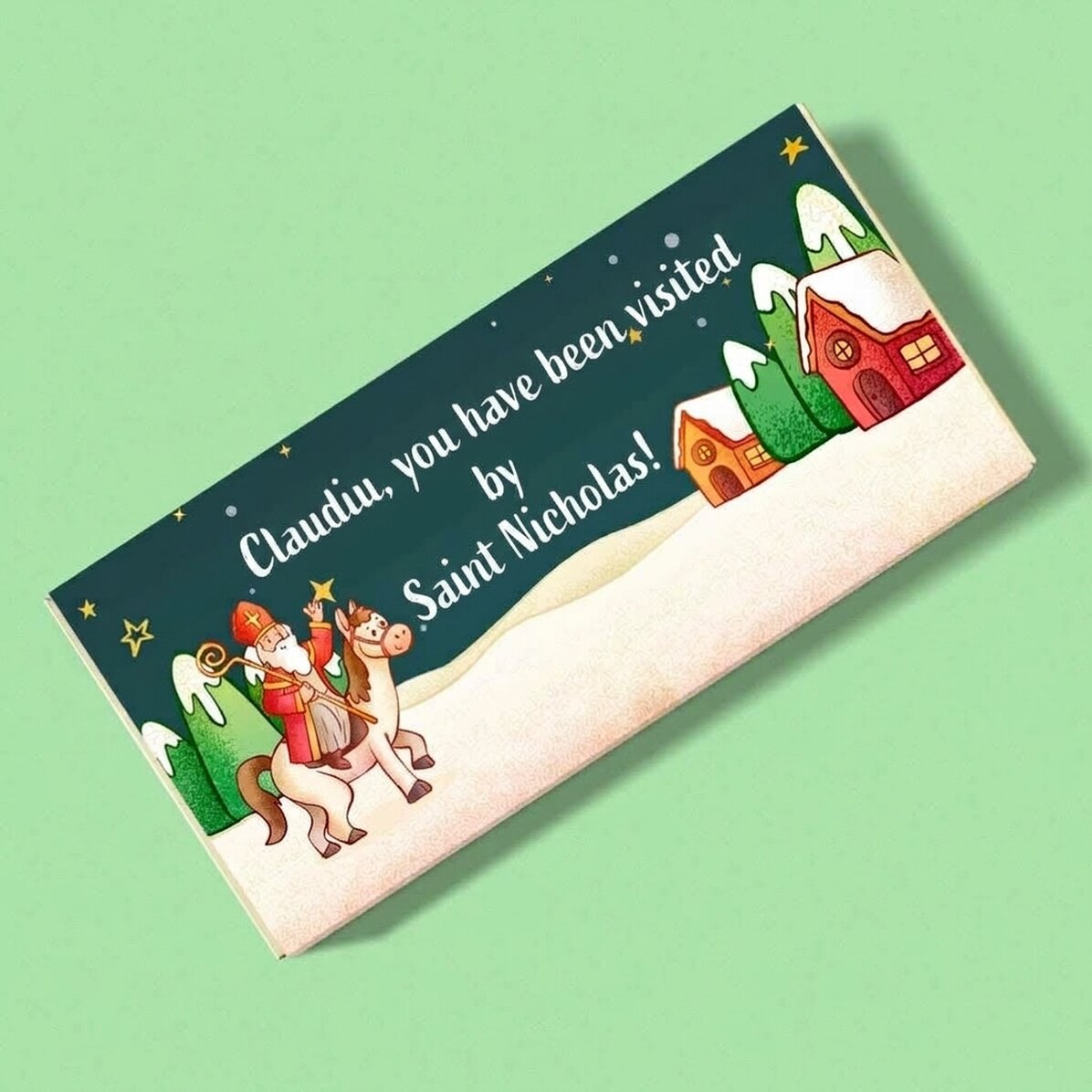 Personalised chocolate with message - Visited by Saint Nicholas