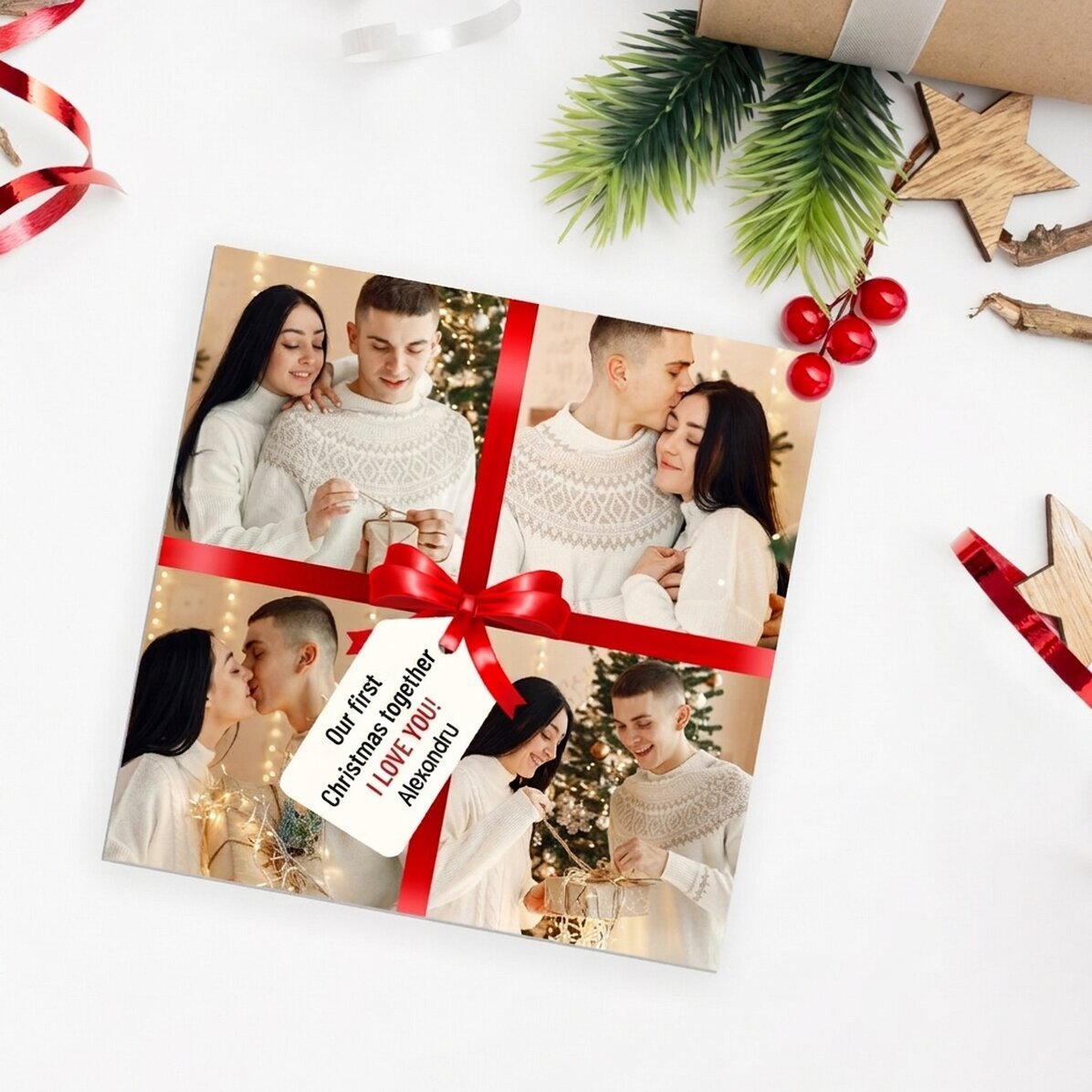 Personalised 10x10 magnet with 4 photos and message - The perfect gift