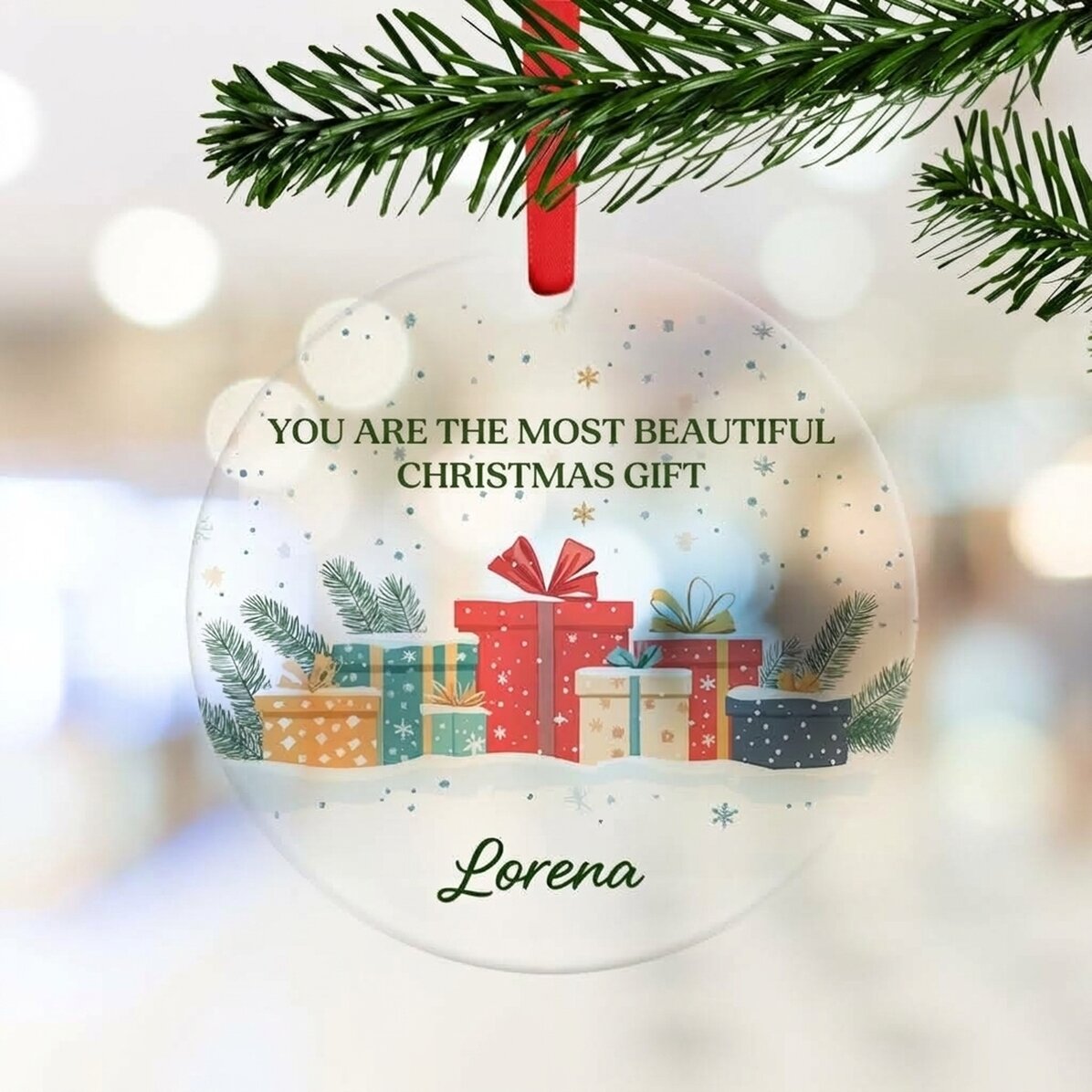 Personalised round ornament with message - The most beautiful gift