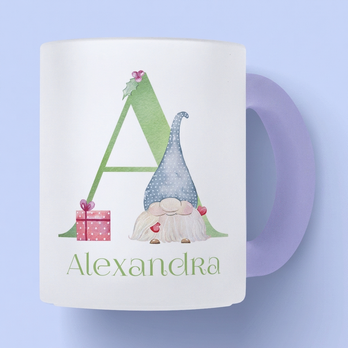 Personalised frosted glass mug with monogram and name - Christmas