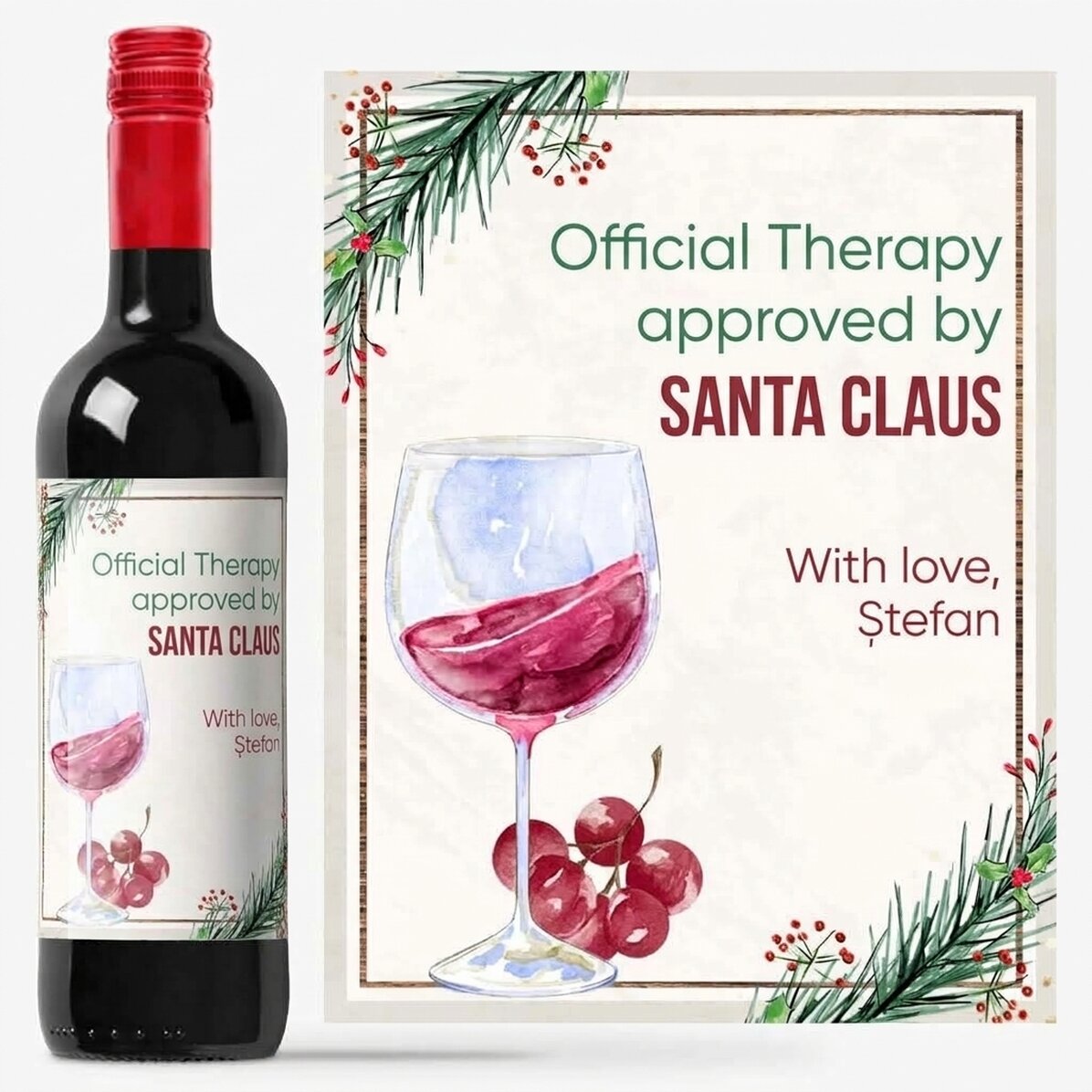 Personalised wine with message - Christmas Therapy