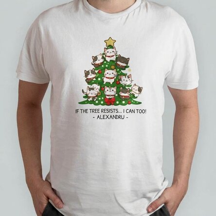 Custom cotton T-shirt with text - Catmas tree