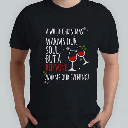 Customised cotton T-shirt with text - White Christmas and red wine
