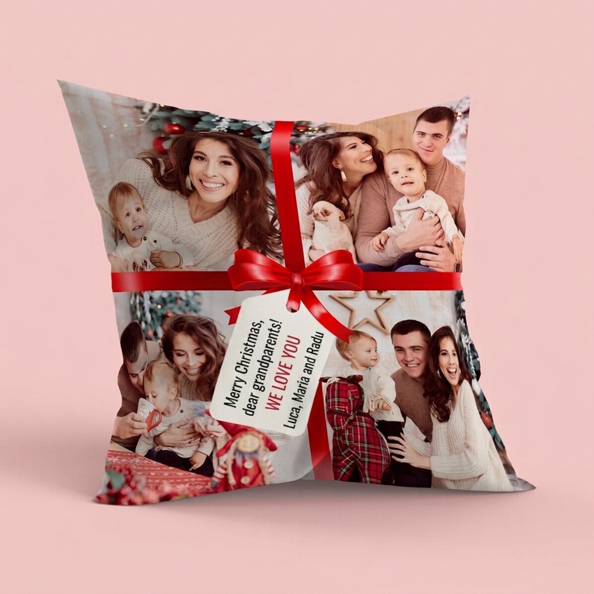 Personalised cushion with 4 photos and message - The perfect gift