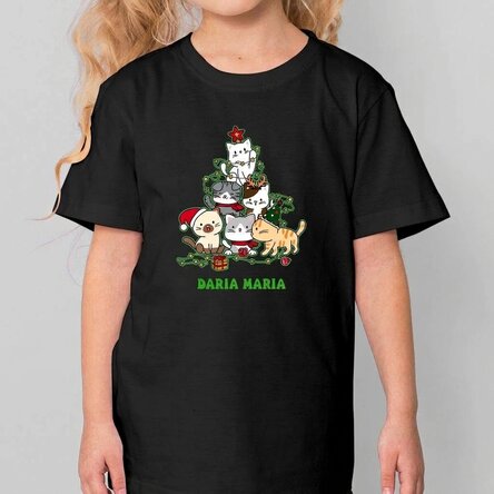 Customised cotton T-shirt for children with text - Catmas tree
