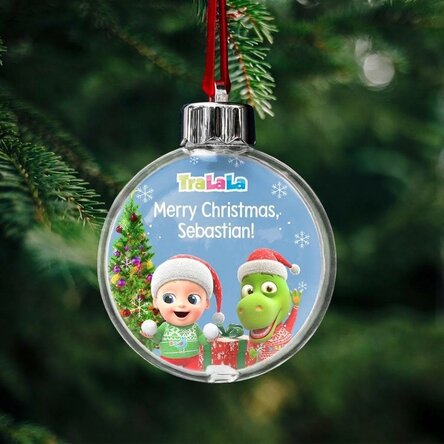Customised transparent globe with text and photo on both sides - Christmas with TraLaLa