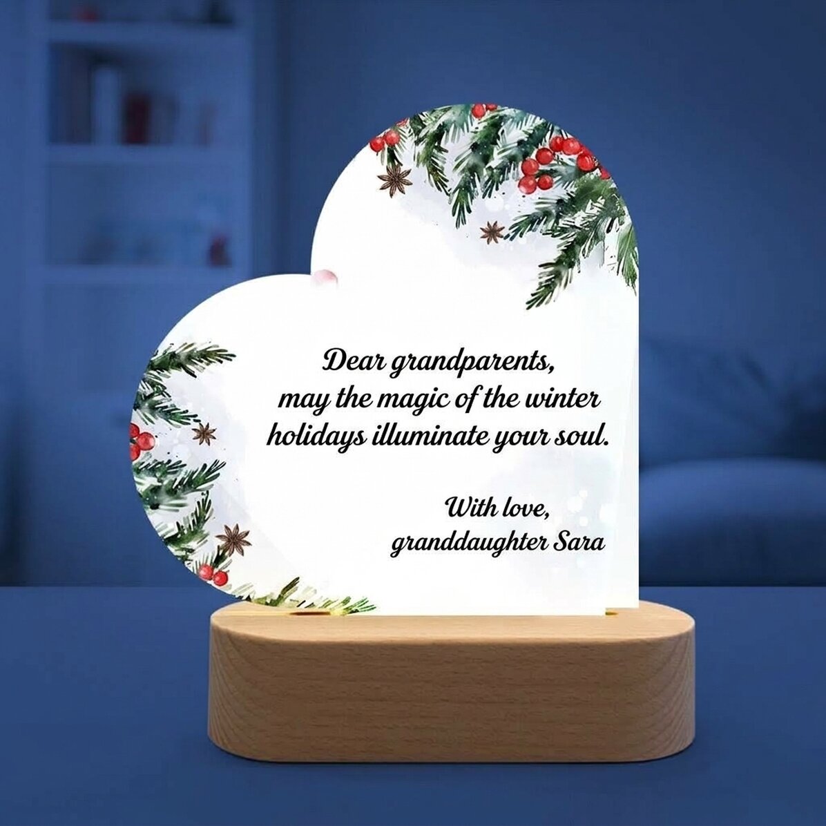 Personalised LED night light with Christmas message