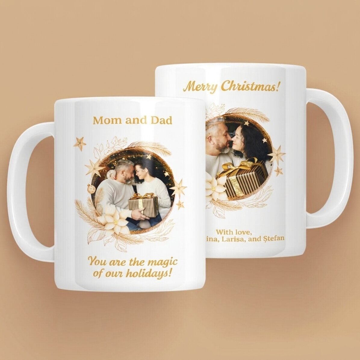 Personalised mug with text and 2 photos - The magic of the holidays