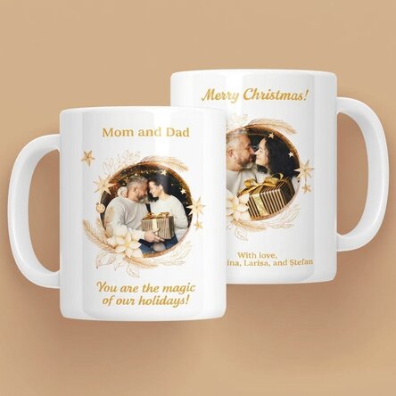 Personalised mug with text and 2 photos - The magic of the holidays