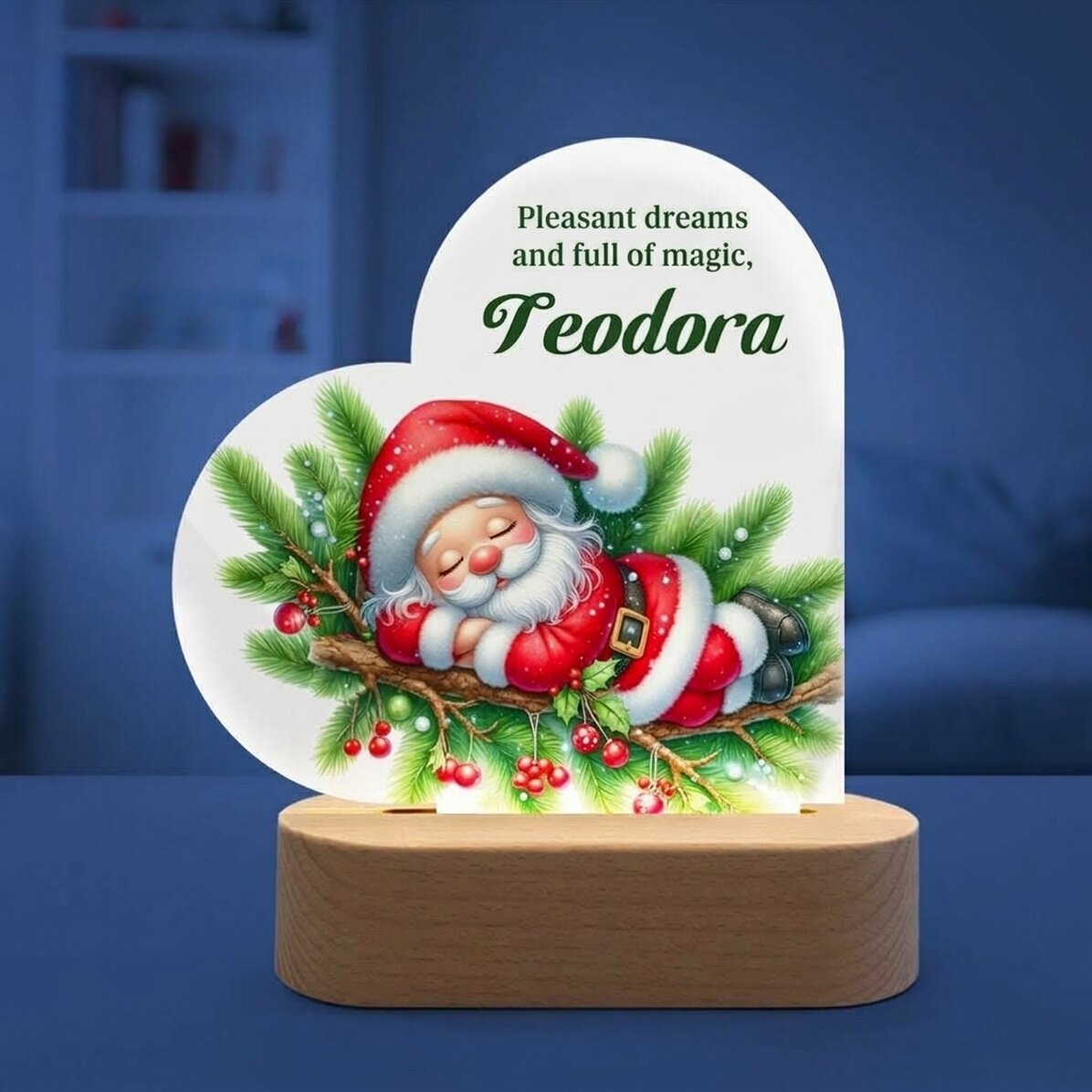 Personalised LED night light with message for children - Santa Claus