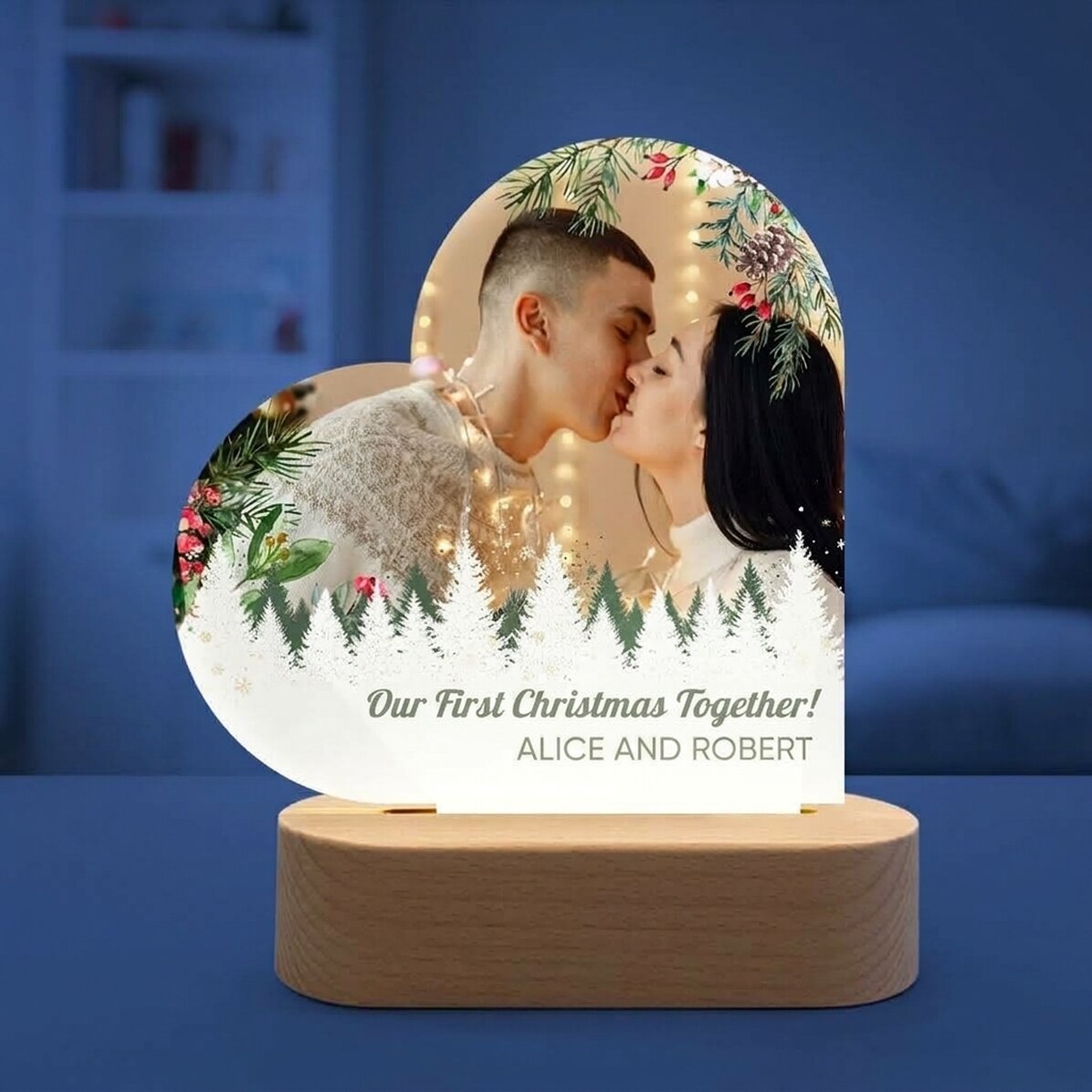 Personalised LED night light with a photo and message - Merry Christmas