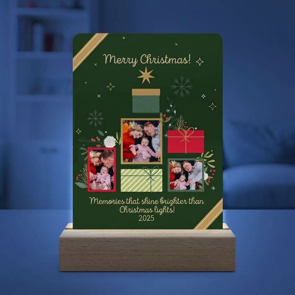 Personalised LED night light with photos and message - Christmas memories