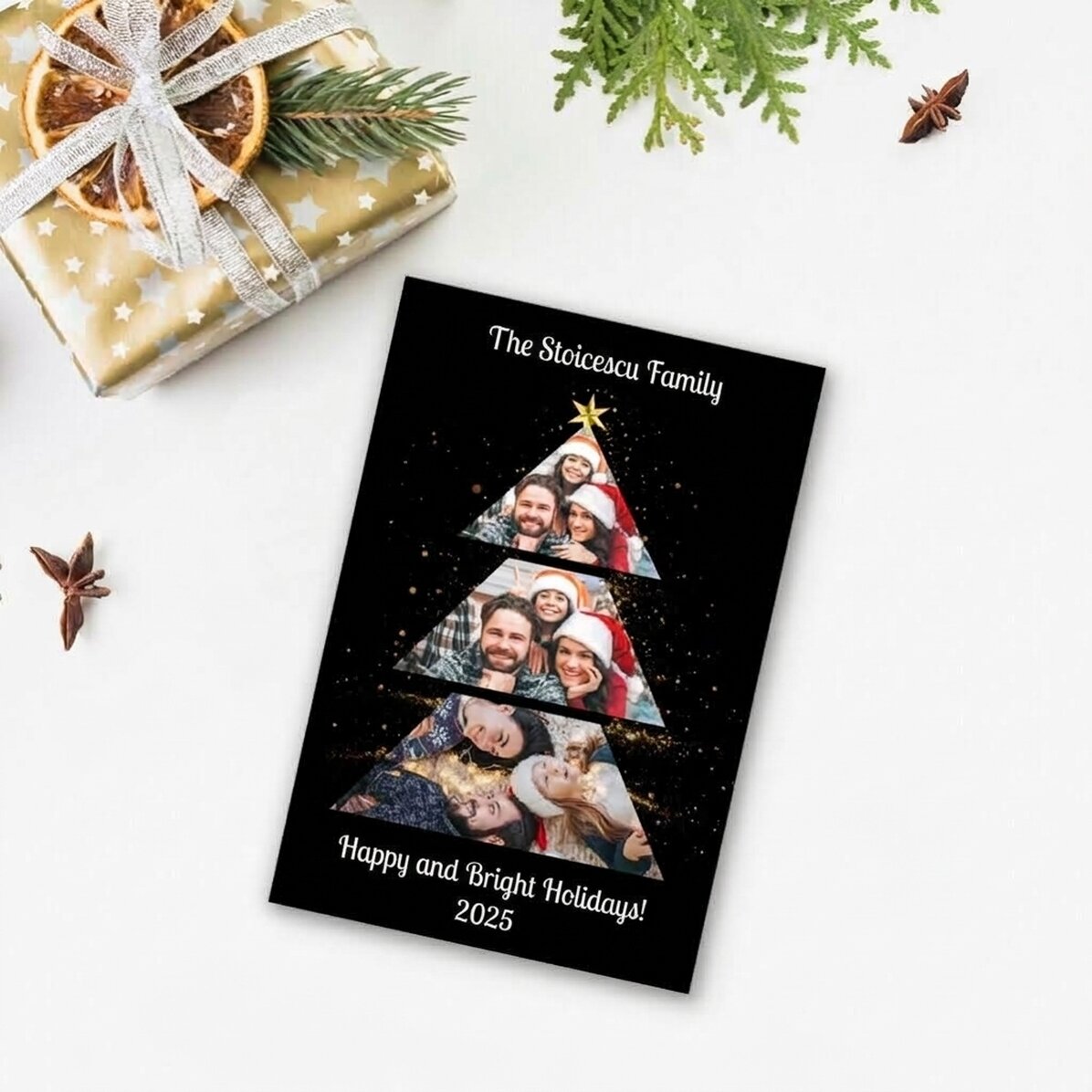 Personalised 10x15 cm magnet with 3 photos and text - Christmas tree