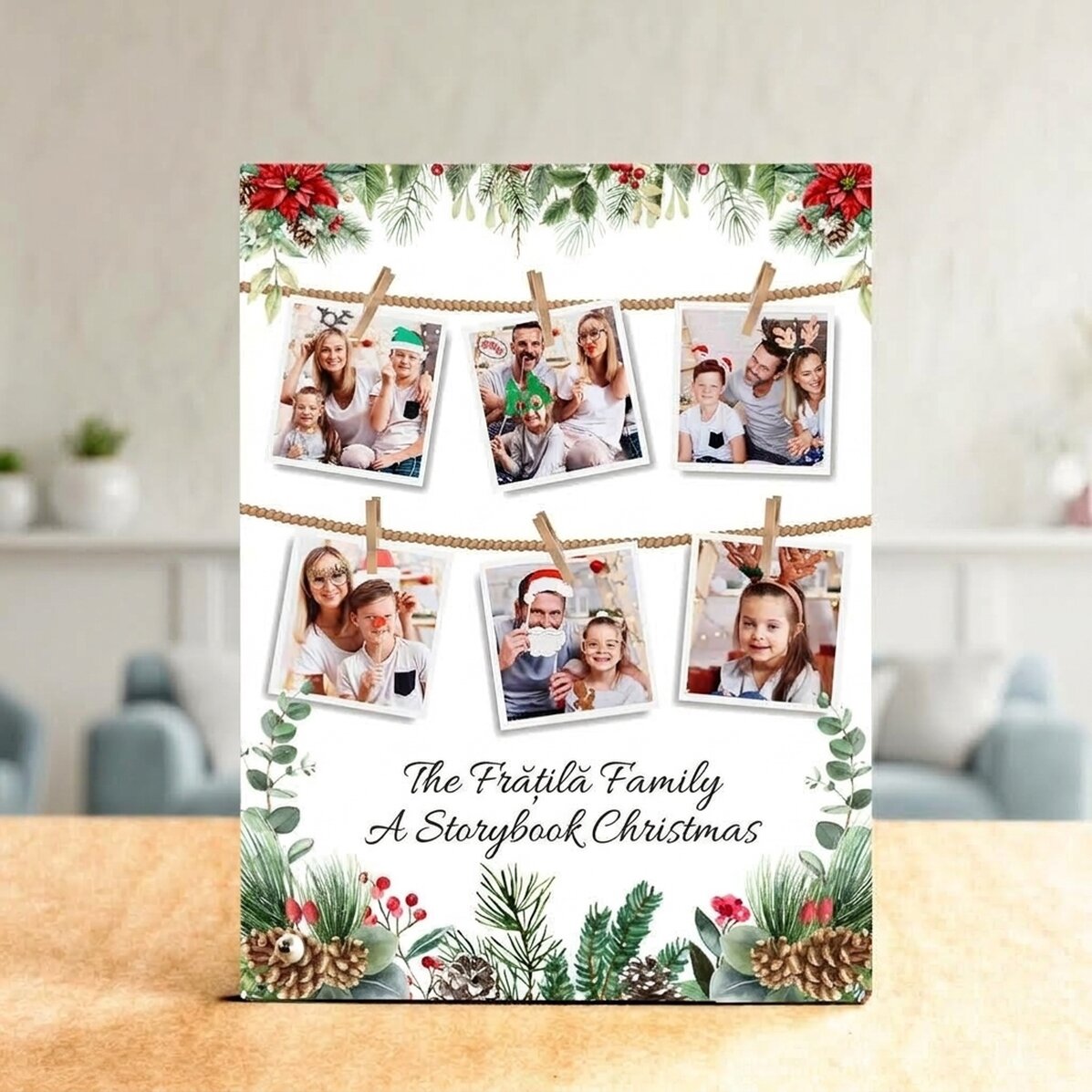Personalised desk photo frame with pictures and text - Christmas Story