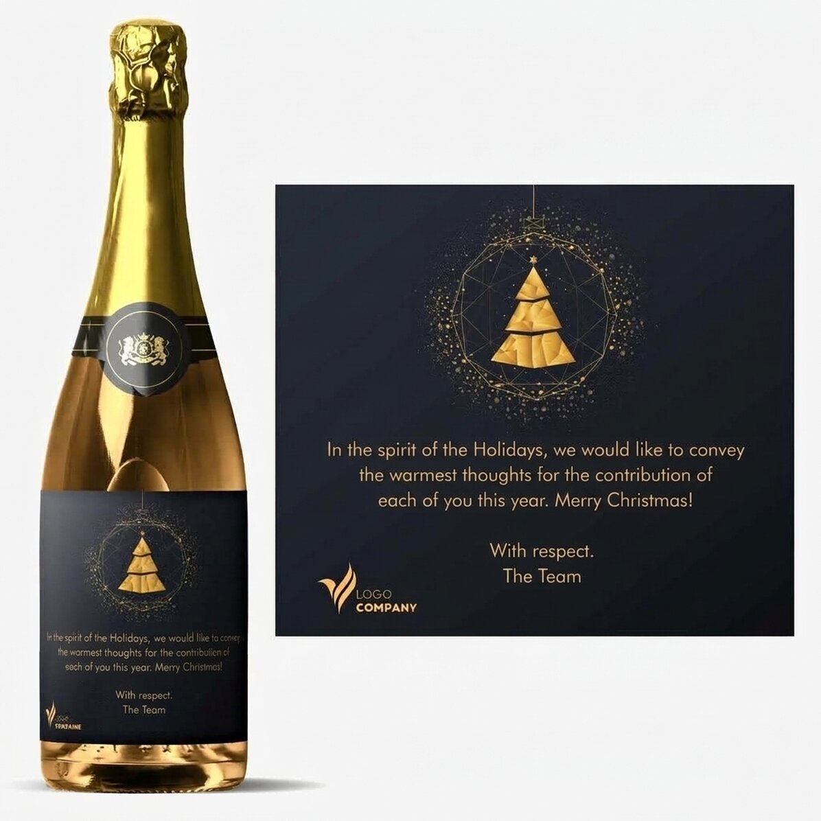 Personalised sparkling wine with logo and message - Gold