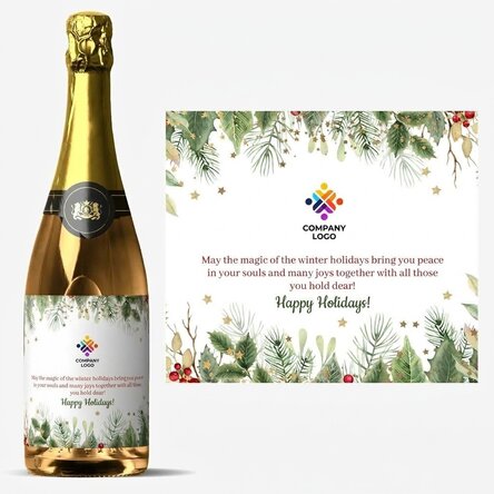 Personalised sparkling wine with text and logo - Happy Holidays!