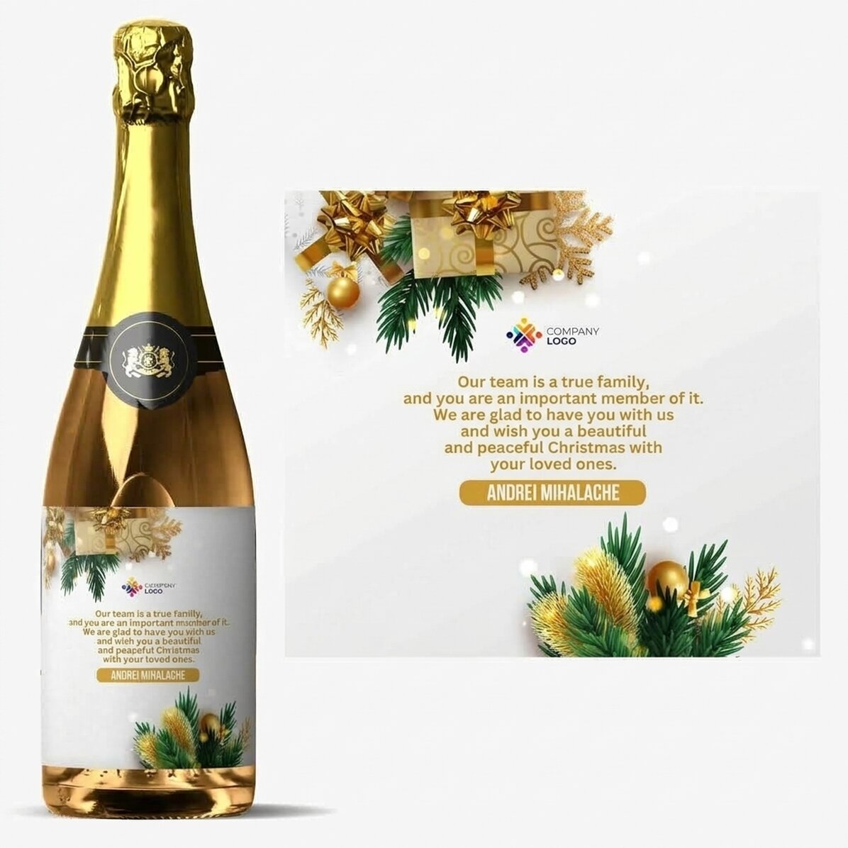 Personalised sparkling wine with message and logo - A festive story
