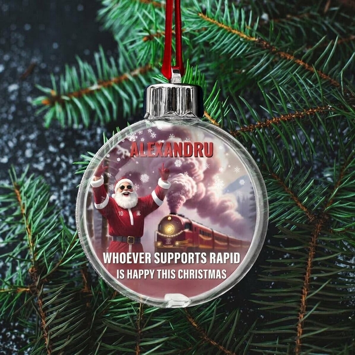 Personalised FC Rapid bauble with text - The Joy of Christmas