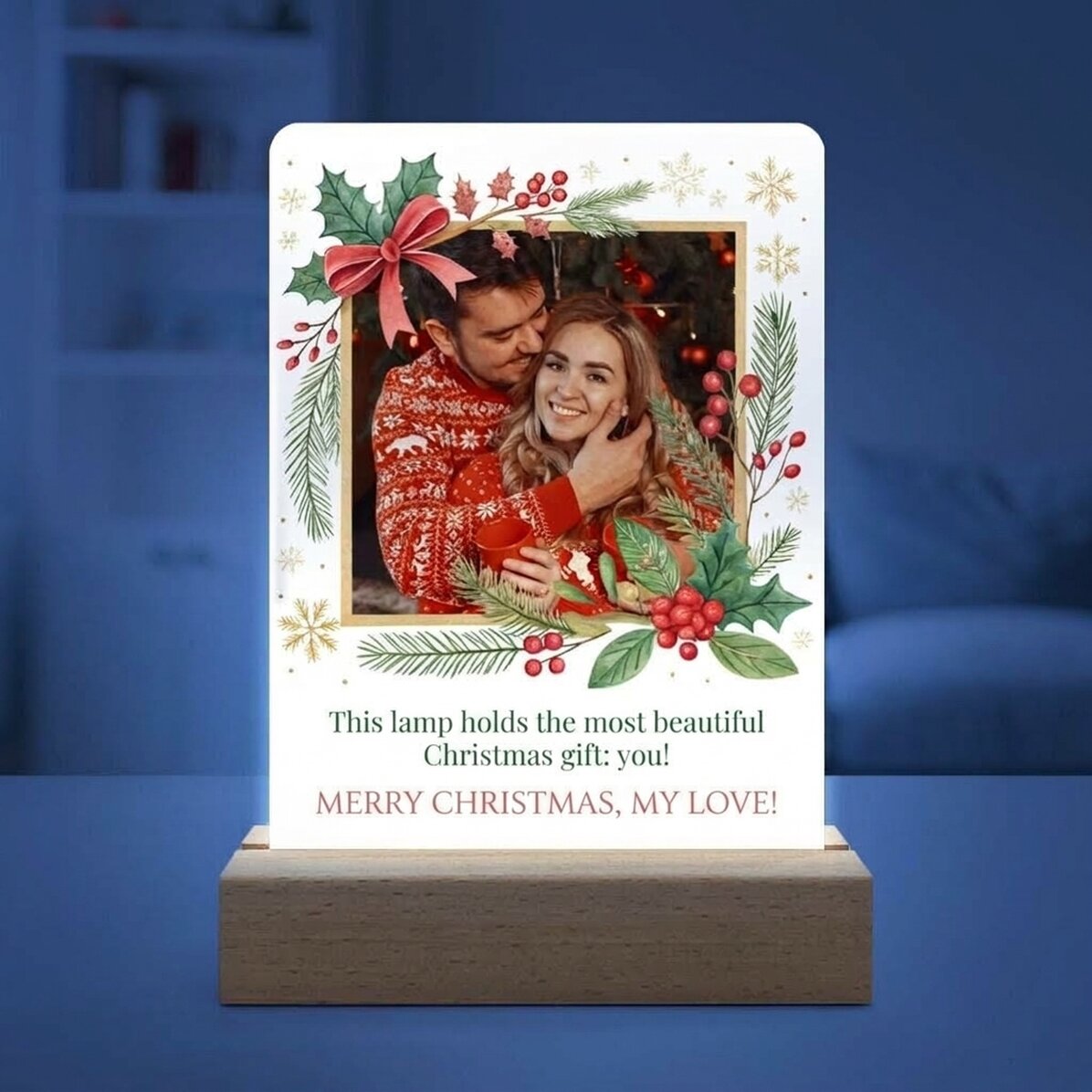 Personalised LED night light with photo and message - Merry Christmas!