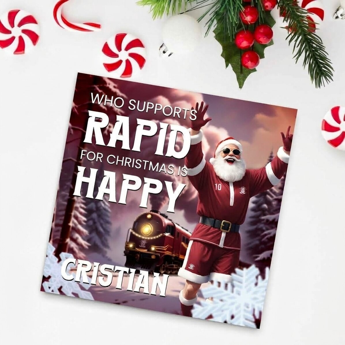 Magnet FC Rapid 10x10 personalised with text - Christmas Joy