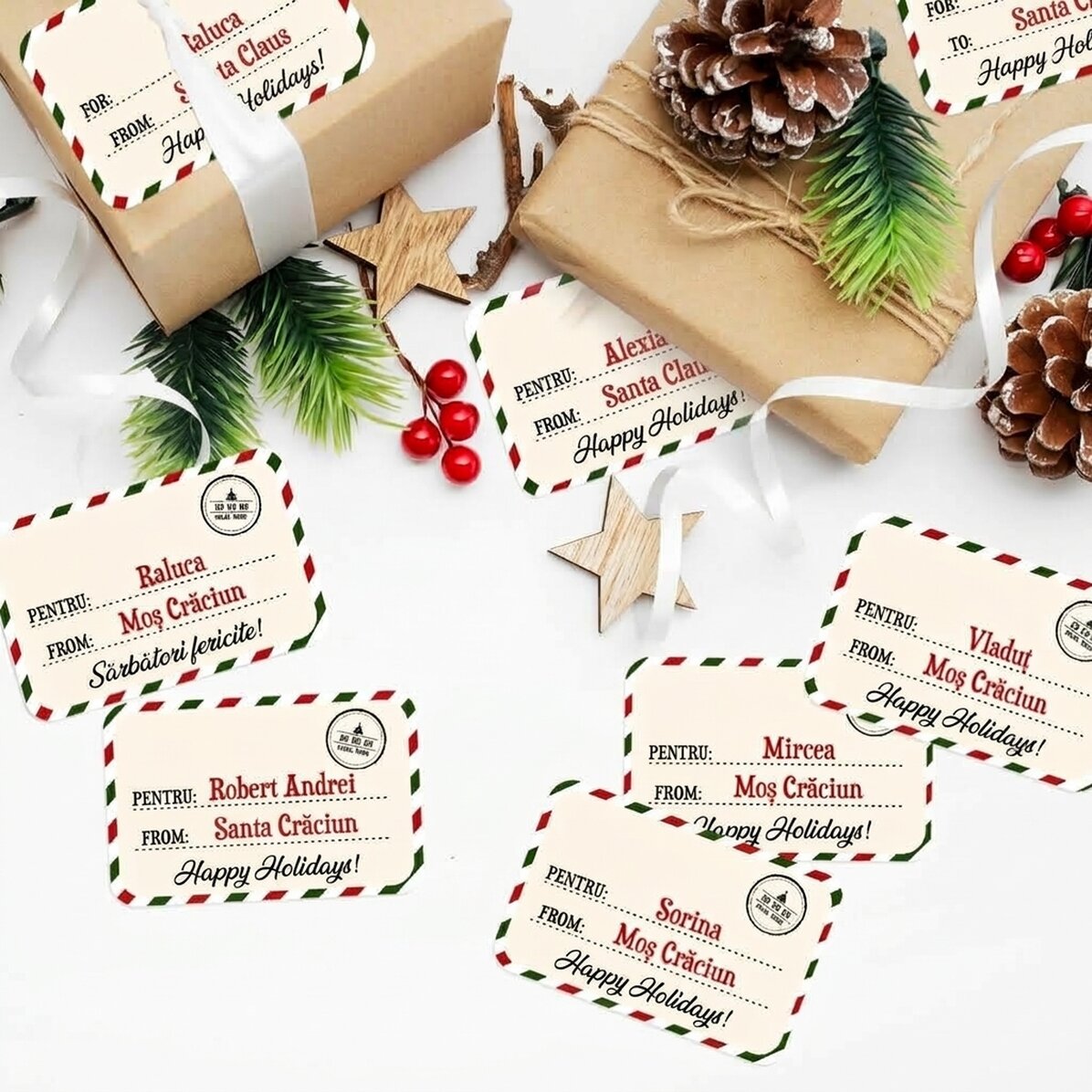 Set of 8 stickers (self-adhesive labels) personalised with text - With love, Santa Claus