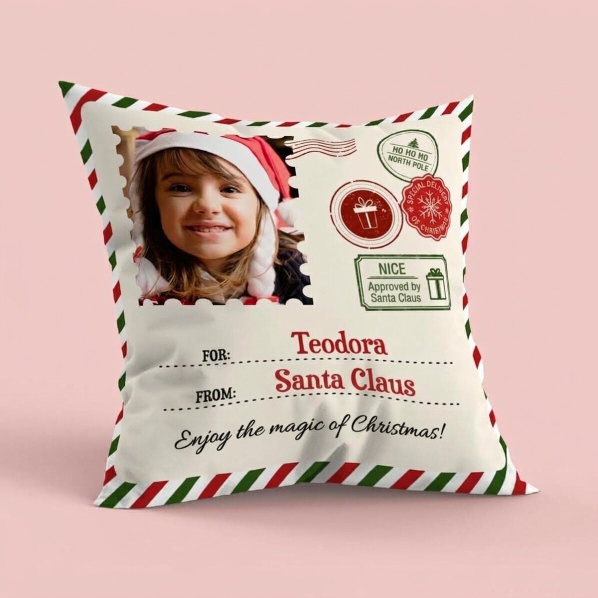 Personalised cushion with photo, large size - From Santa Claus