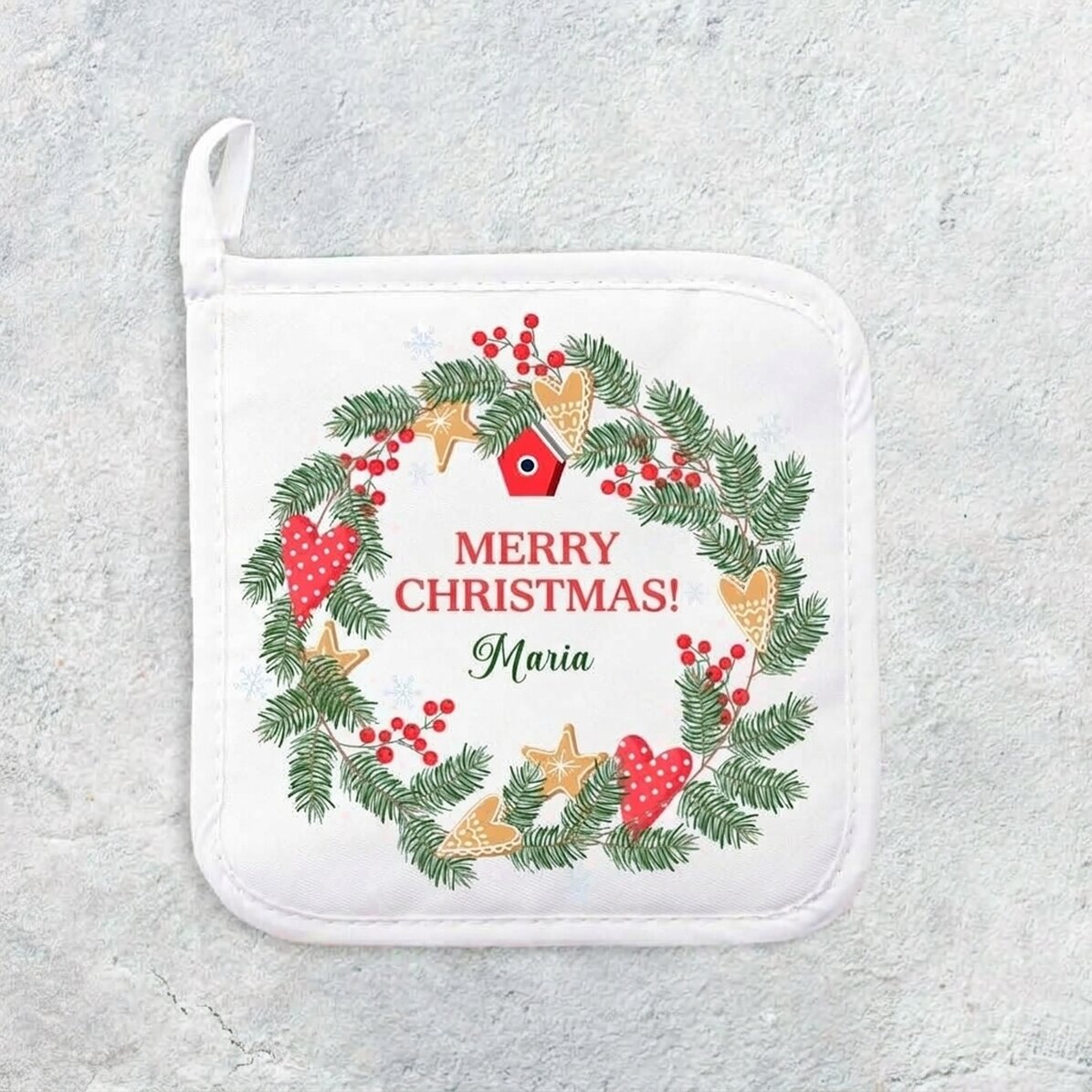Personalised hot pot holder with name - Merry Christmas!