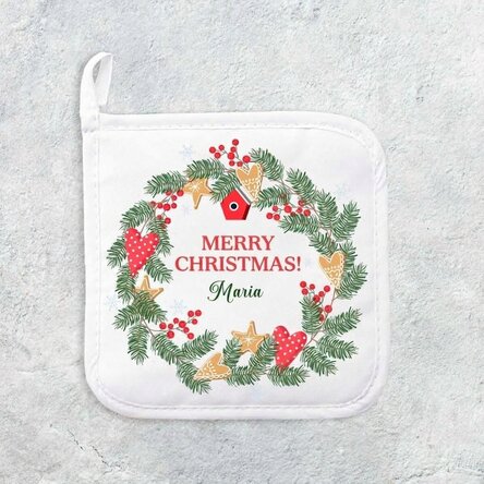 Personalised hot pot holder with name - Merry Christmas!