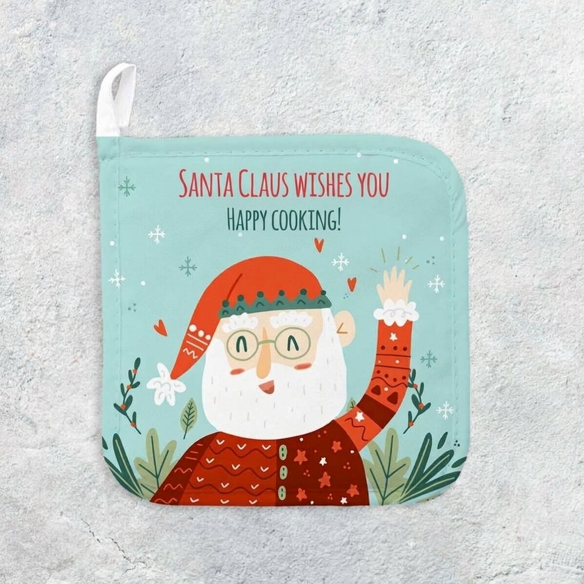 Personalised hot pot holder with message - Santa