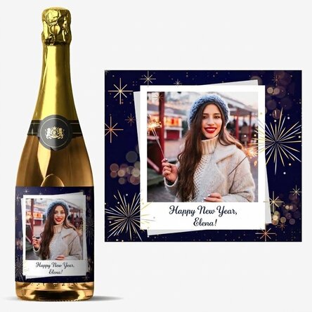 Personalised sparkling wine with a photo and message - Happy New Year!