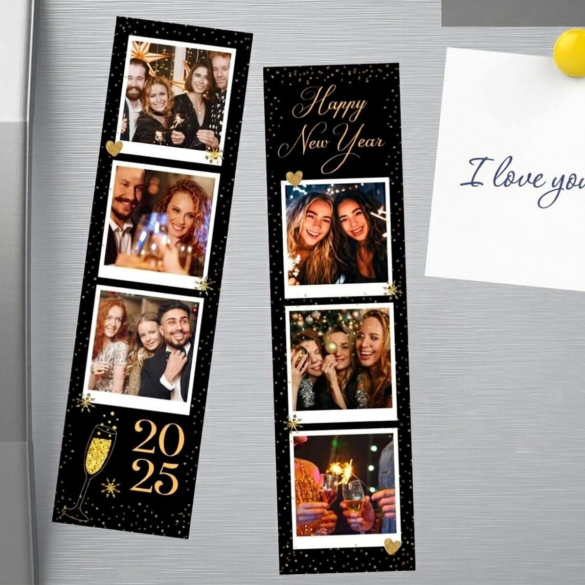 Set of 2 customised magnets with photos and text - Happy New Year